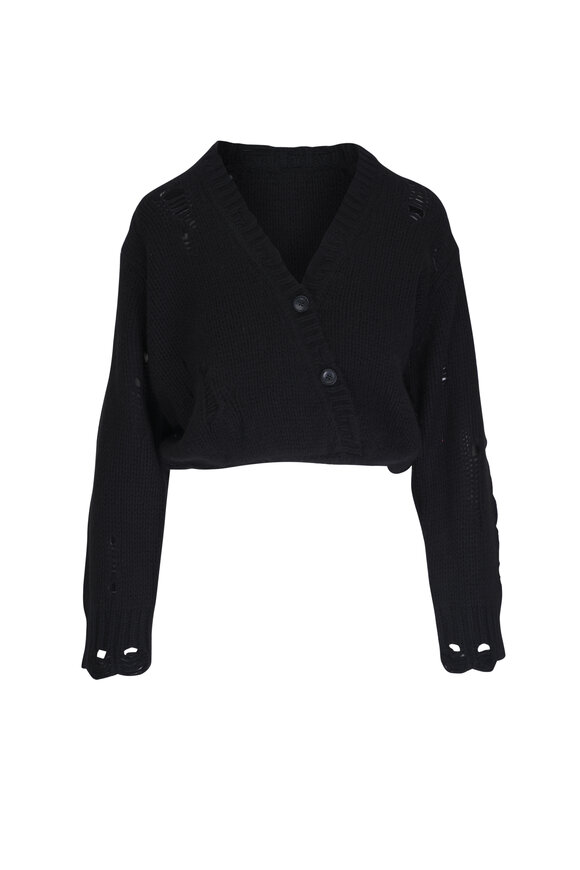 R13 Crossover Distressed Black Cashmere Cardigan