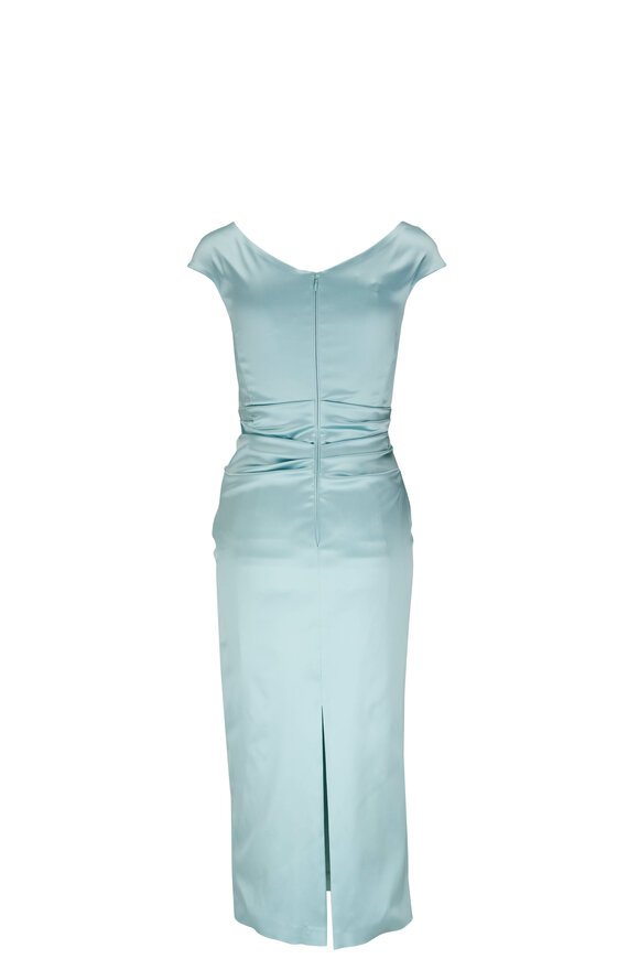 Talbot Runhof Roya1 Light Blue Stretch Satin Midi Dress  - view 2