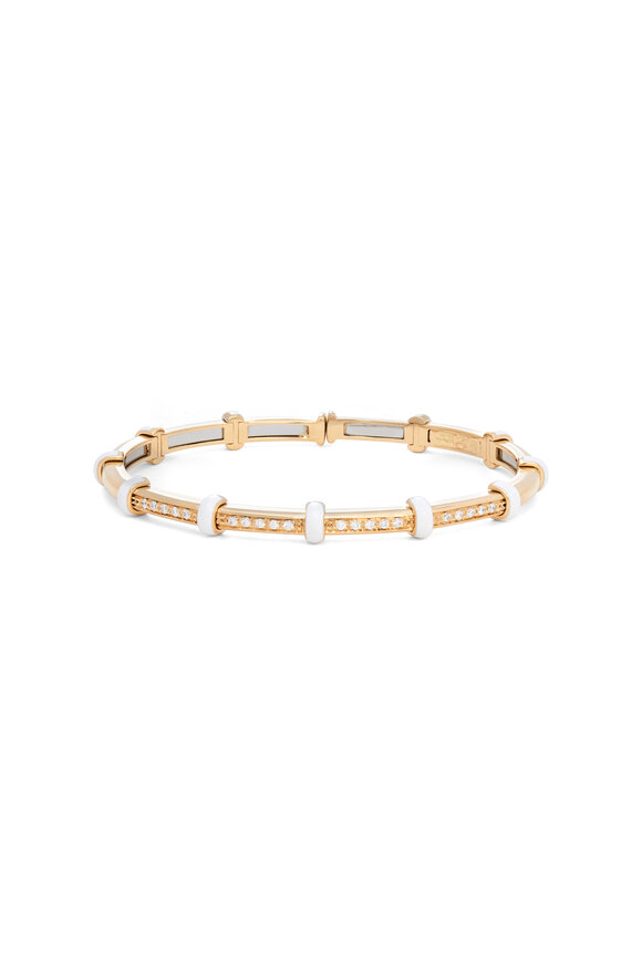 Sidney Garber 18k Yellow Gold White Enamel Diamond Bracelet