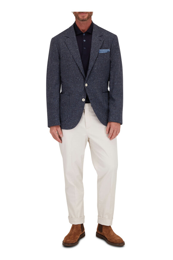 Brunello Cucinelli - Denim Blue Wool Houndstooth Sportcoat