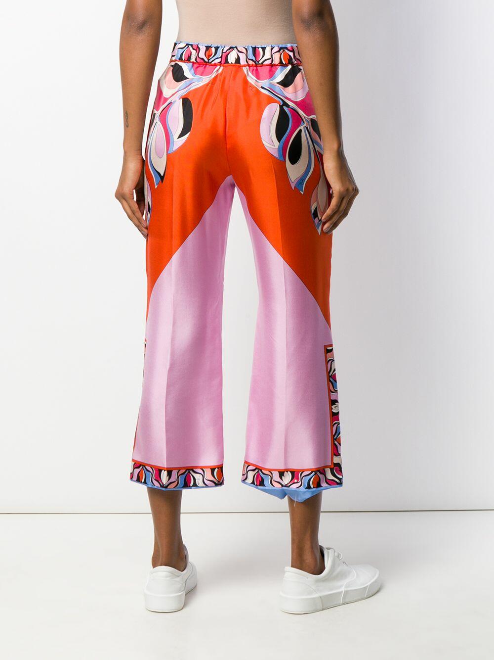 Pucci - Orange & Pink Silk Printed Crop Pant