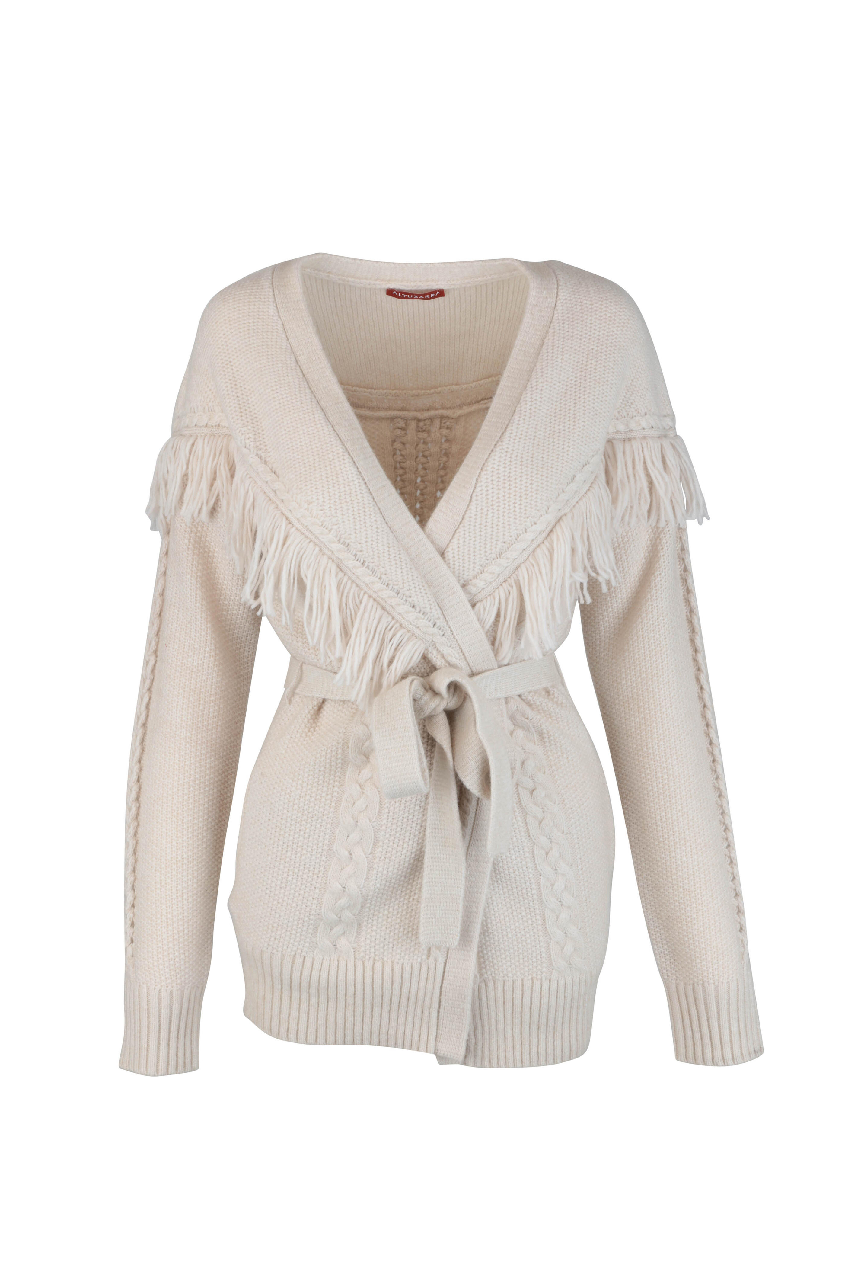 Altuzarra - Cream Wool Blend Fringed Knit Cardigan