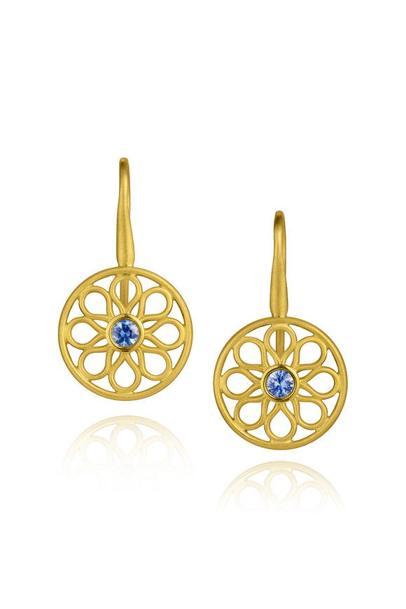 Leigh Maxwell 18k Yellow Gold Sapphire Friendship Earring