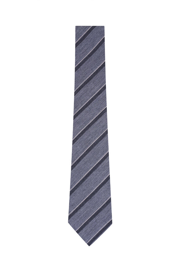 Kiton Gray Stripe Wool Necktie - view 1