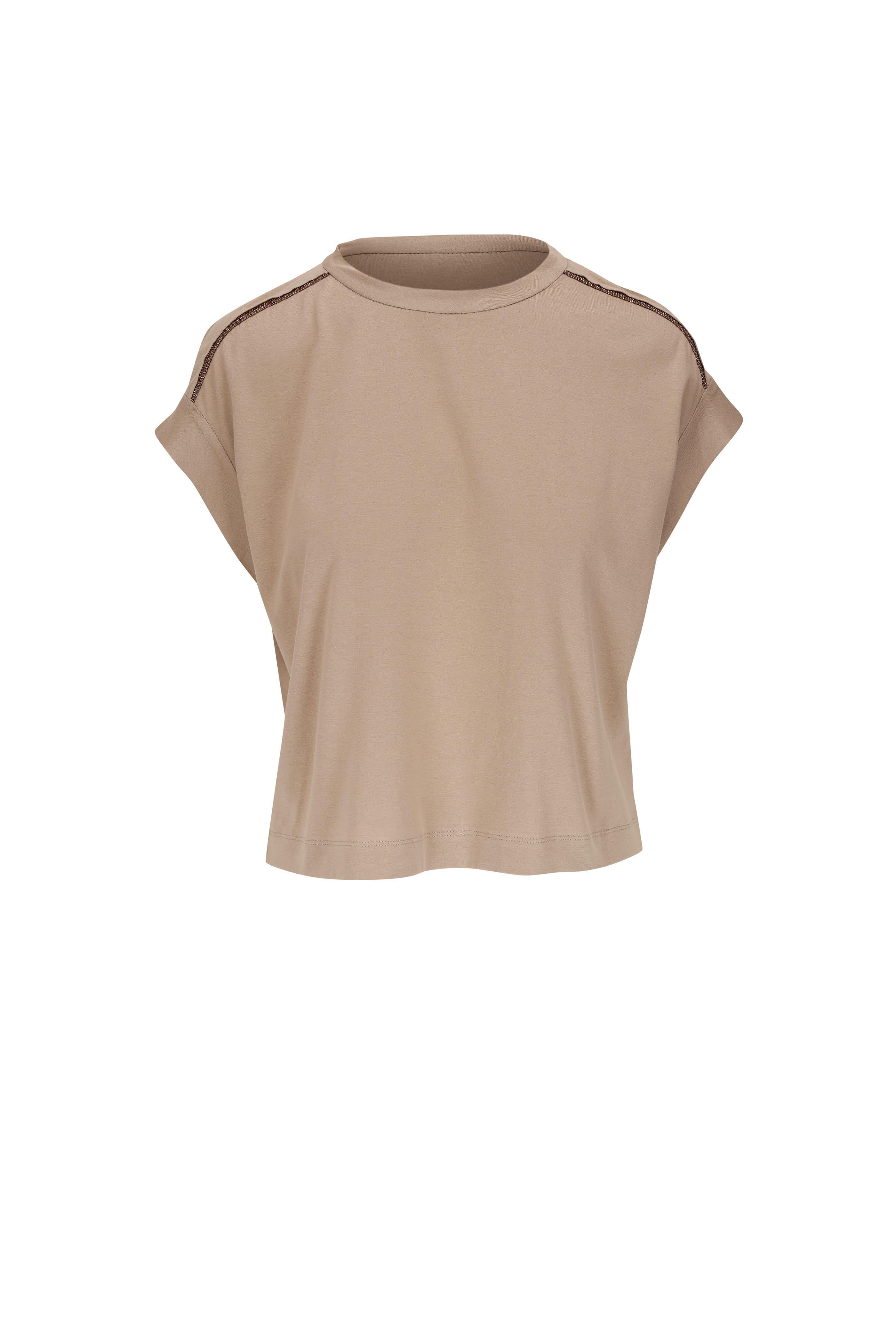 Tシャツ・カットソー BRUNELLO CUCINELLI Woman T-Shirt Beige MPTC8BJ310 C8539 Brunello Cucinelli - Wheat Lightweight Jersey Monili Trim T