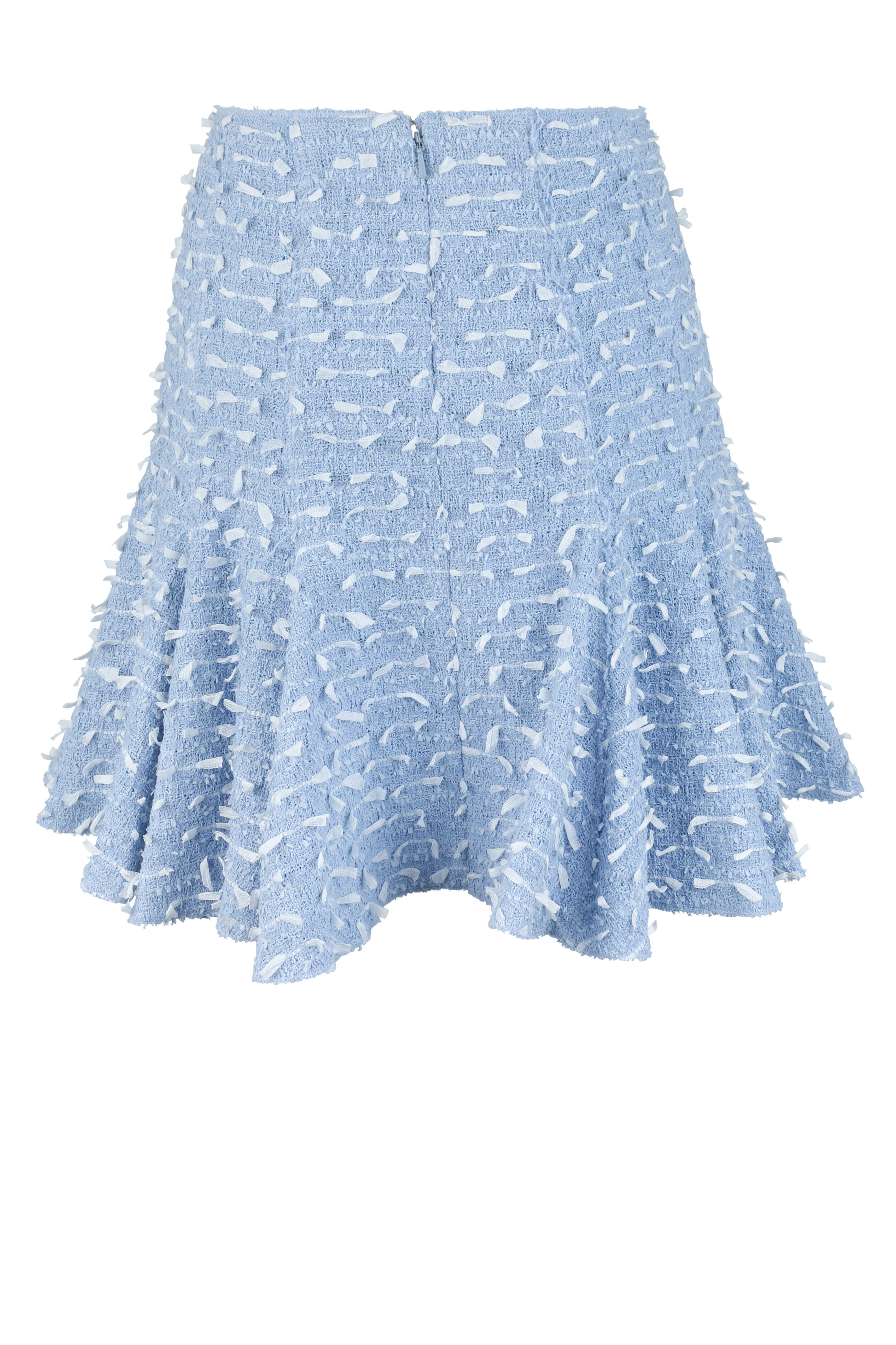 Oscar de la Renta - Light Blue & White Tweed Fringe Skirt