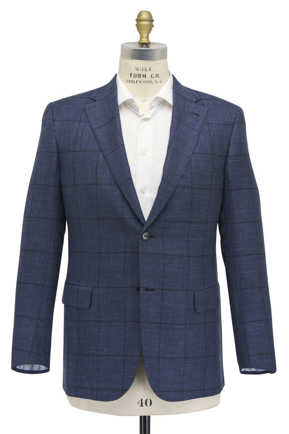 Brioni - Navy Plaid Wool, Silk & Linen Sportcoat