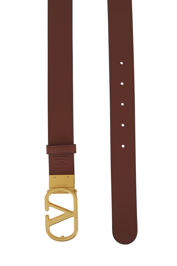 Valentino Garavani VLogo Black & Deep Caramel Reversible Leather Belt - view 4