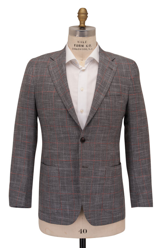 Kiton - Gray & Orange Windowpane Sportcoat 