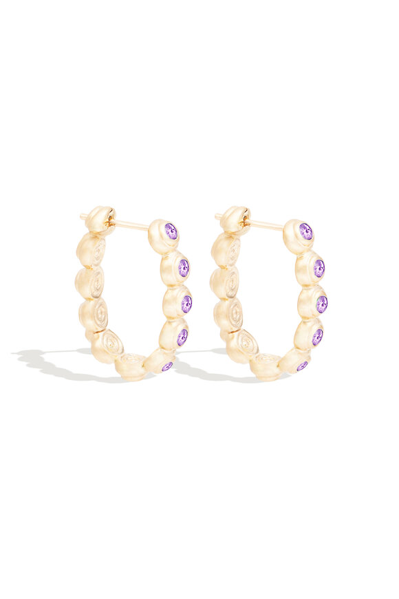 Campbell + Charlotte 14k Yellow Gold Evolve Amethyst Oval Hoop Earring - view 2
