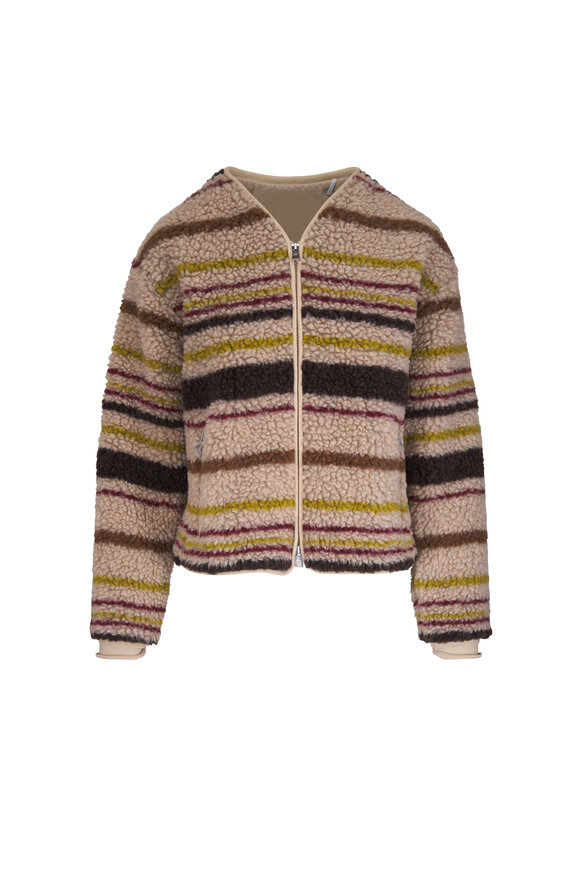 Moncler Tan Multi Stripe Teddy Zip Up Jacket - view 1