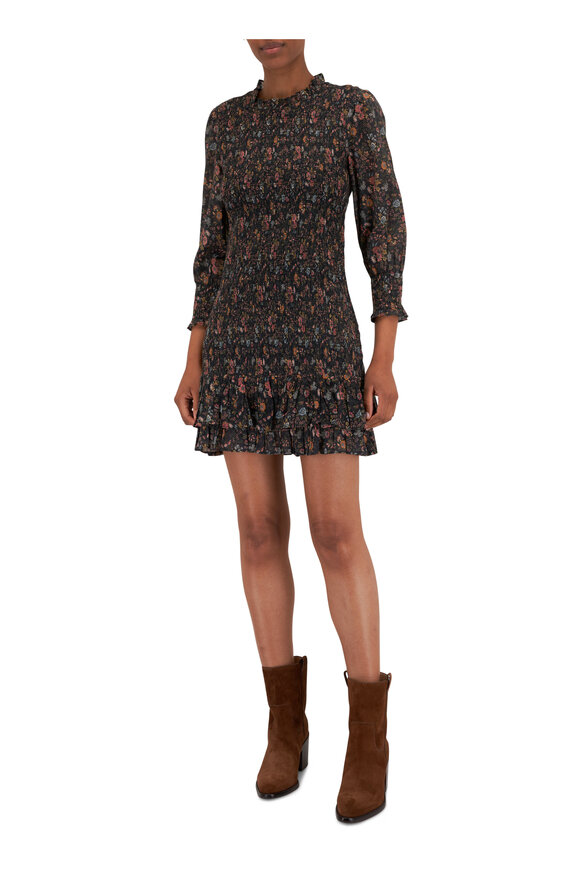 Veronica Beard - Farha Floral Black Multi Smocked Mini Dress 