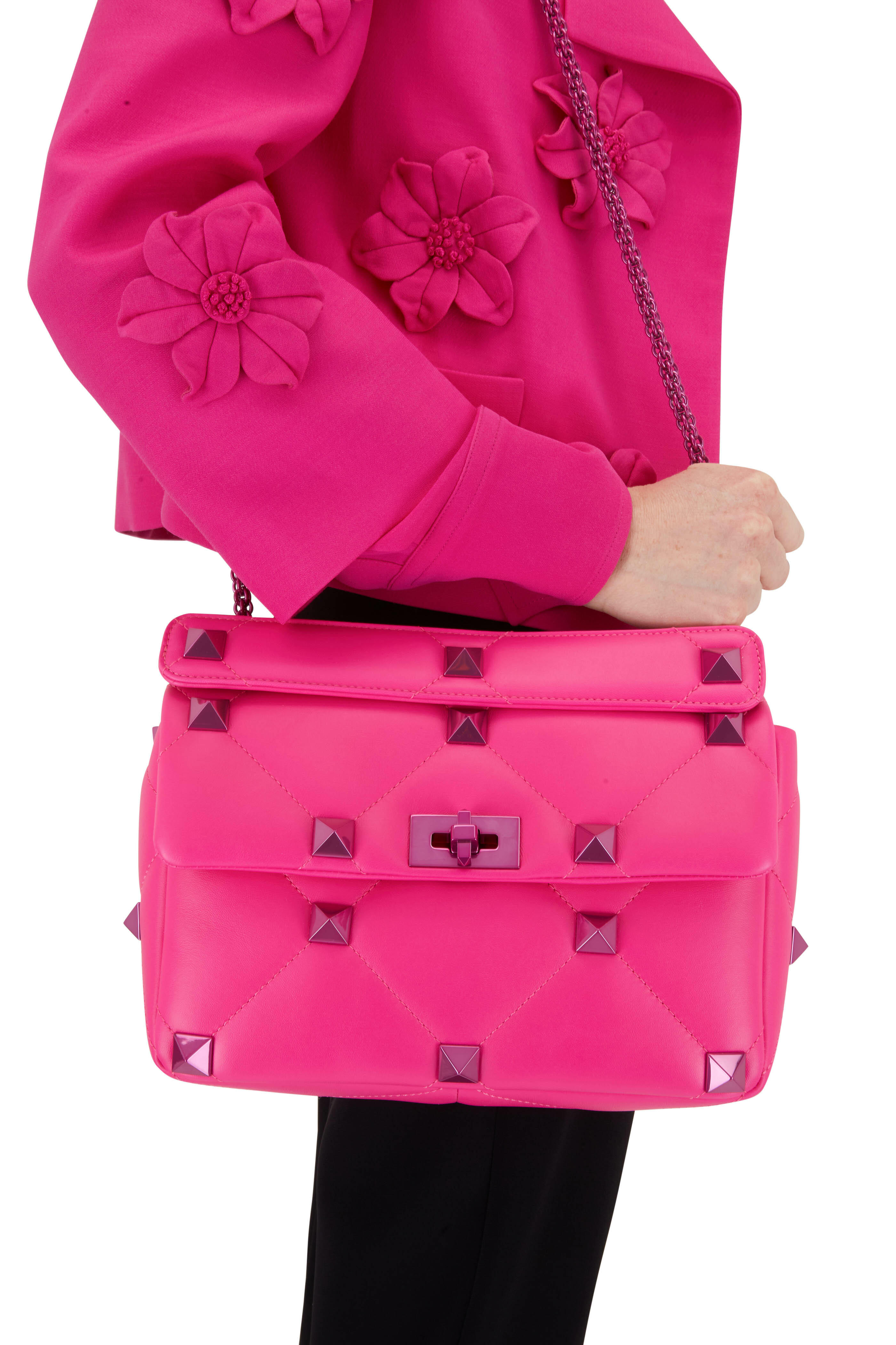 Valentino Garavani Roman Stud crystal-embellished shoulder bag - Pink
