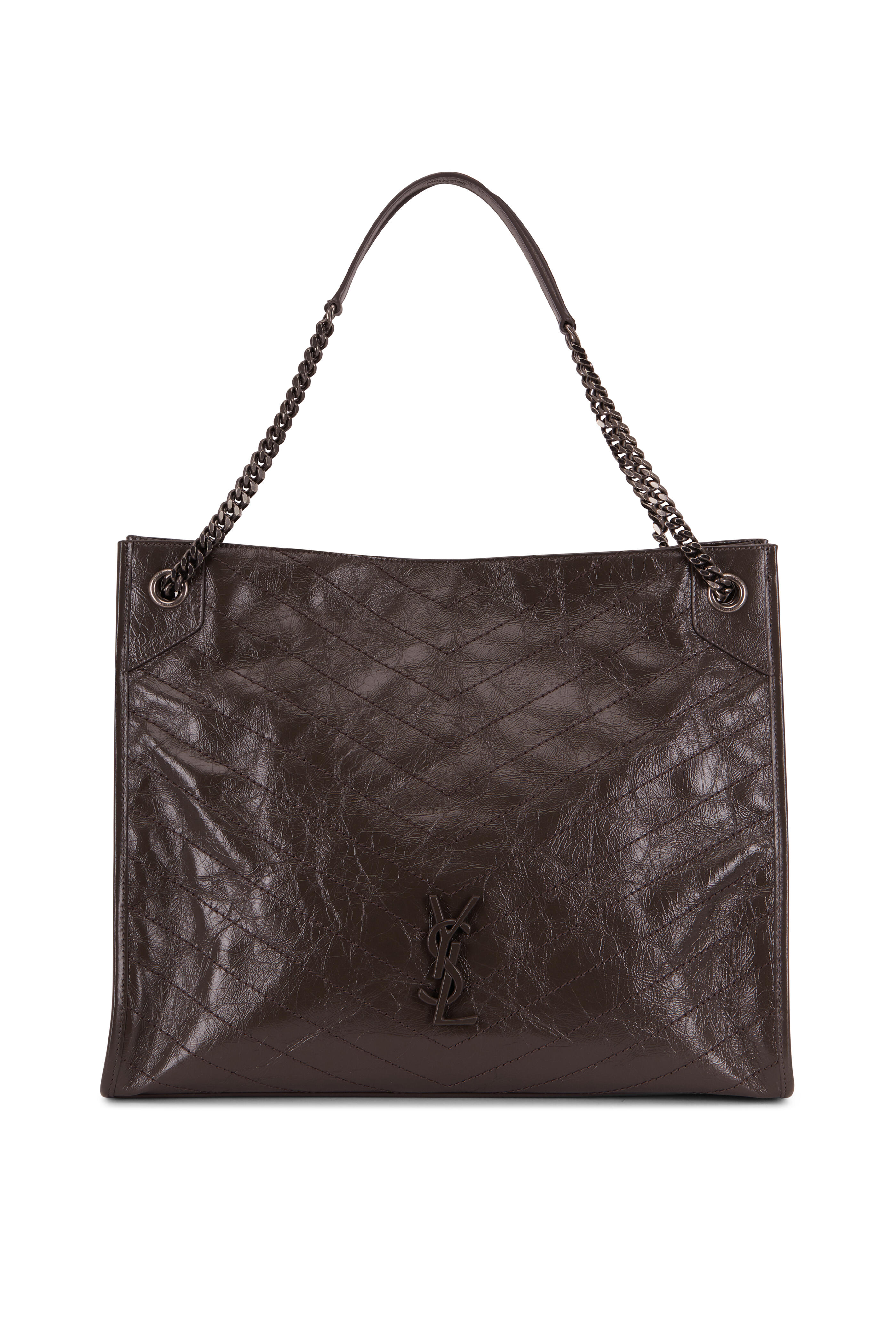 Saint Laurent - Nikki Pebble Gray Quilted Leather Large Tote