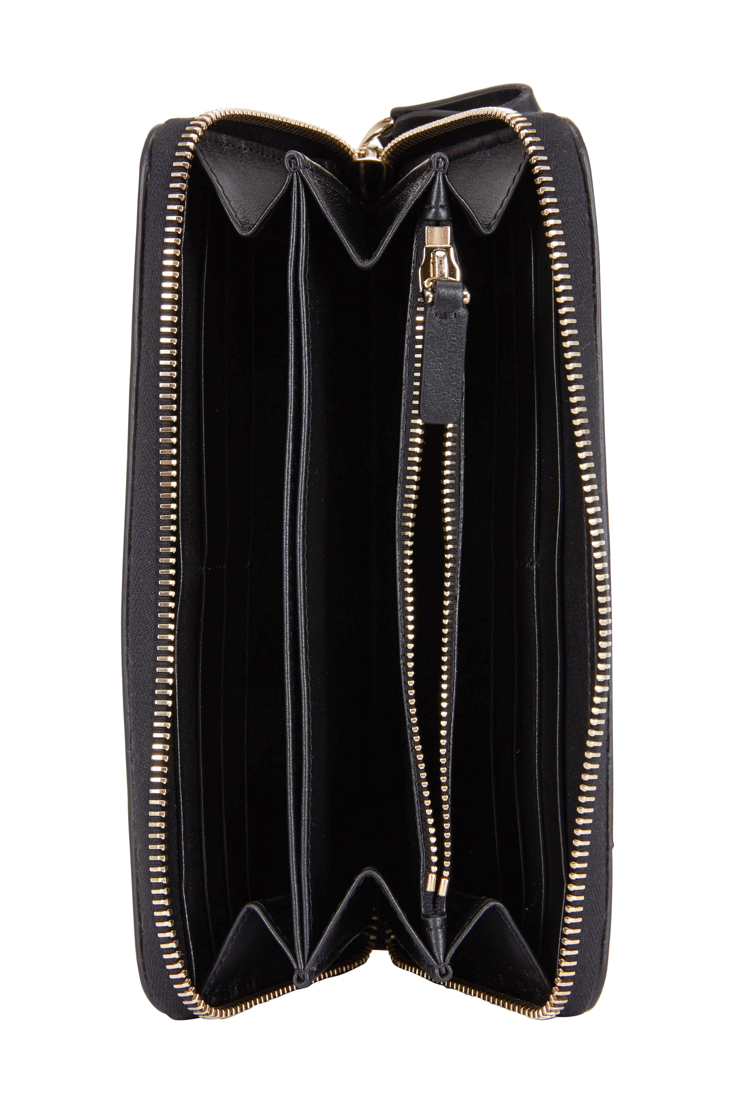 【関税&送料込】Valentino Garavani Wallets Black Valentino Garavani Rockstud Flap Leather Wallet on a Chain