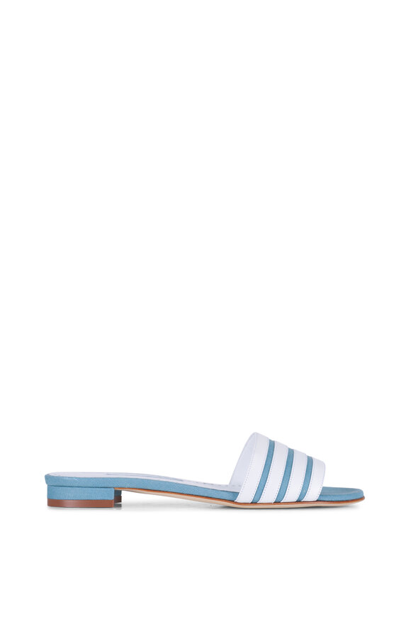 Manolo Blahnik Kenitra Blue & White Stripe Linen Flat Mule - view 3