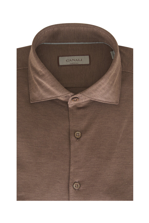 Canali Dobby Brown Jersey Sport Shirt - view 1
