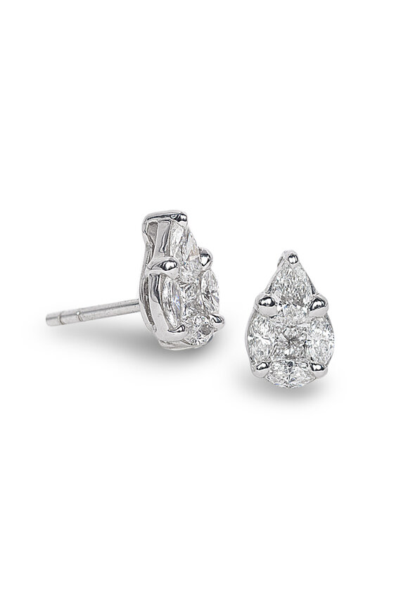 Nam Cho 18k White Gold Invisible Pear Diamond Studs