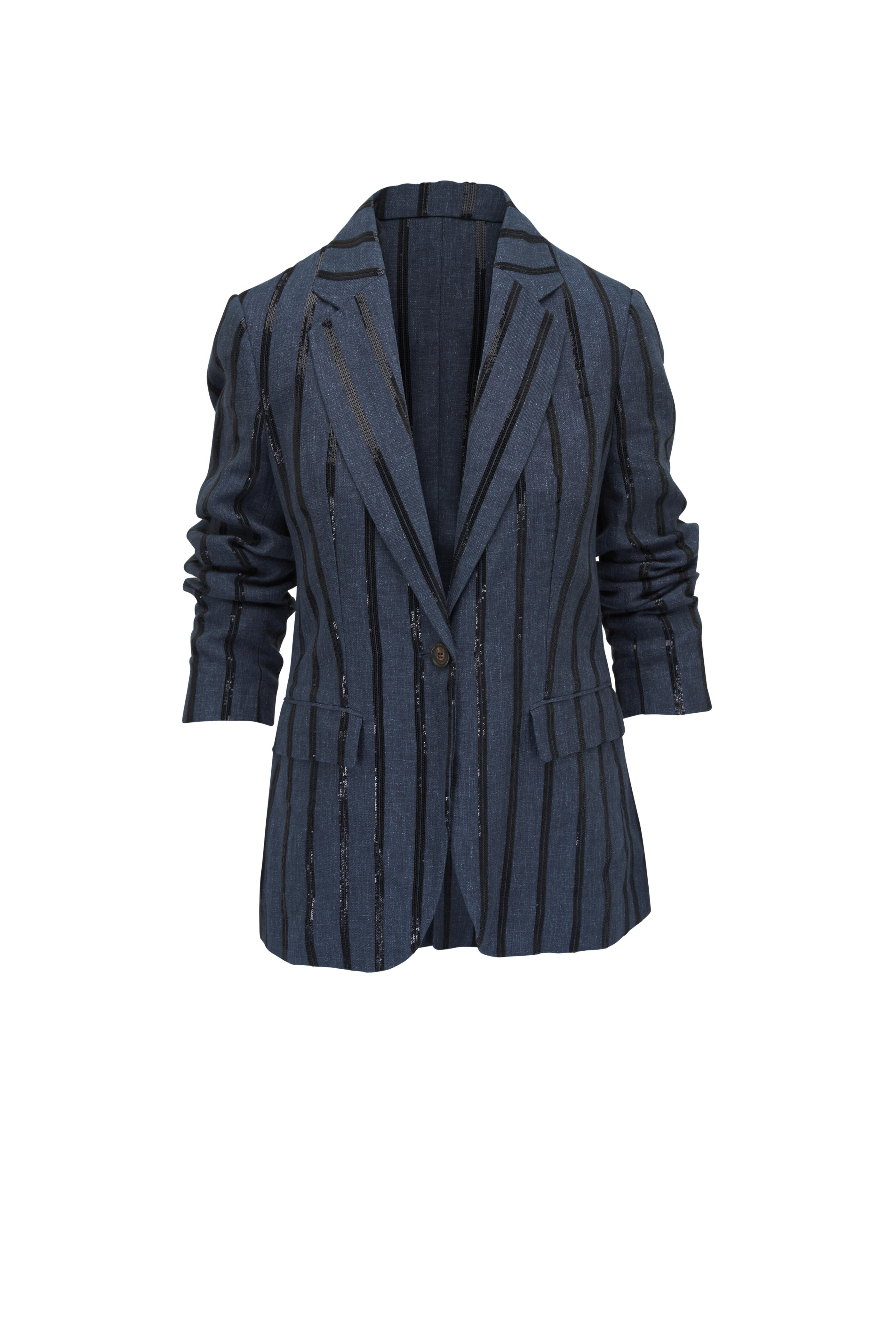 Brunello Cucinelli - Denim Effect Paillette Stripe Linen Blazer