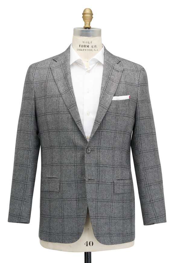 Kiton - Gray Windowpane Cashmere Sportcoat