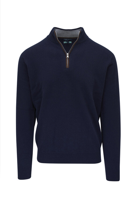 Peter Millar Flex Navy Cashmere Quarter Zip Pullover