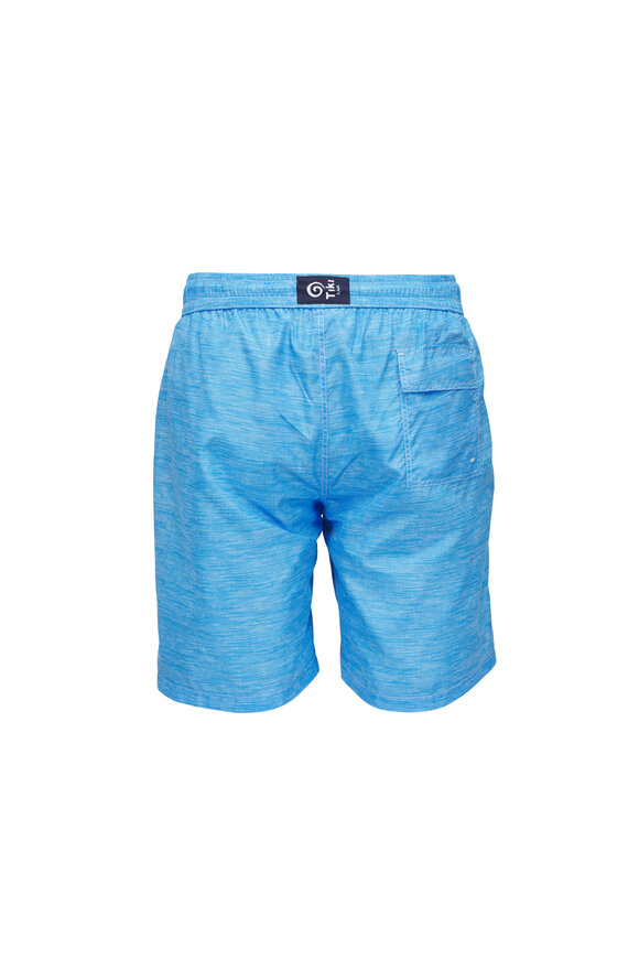 Tiki Blue Linen Print Swim Trunks - view 4