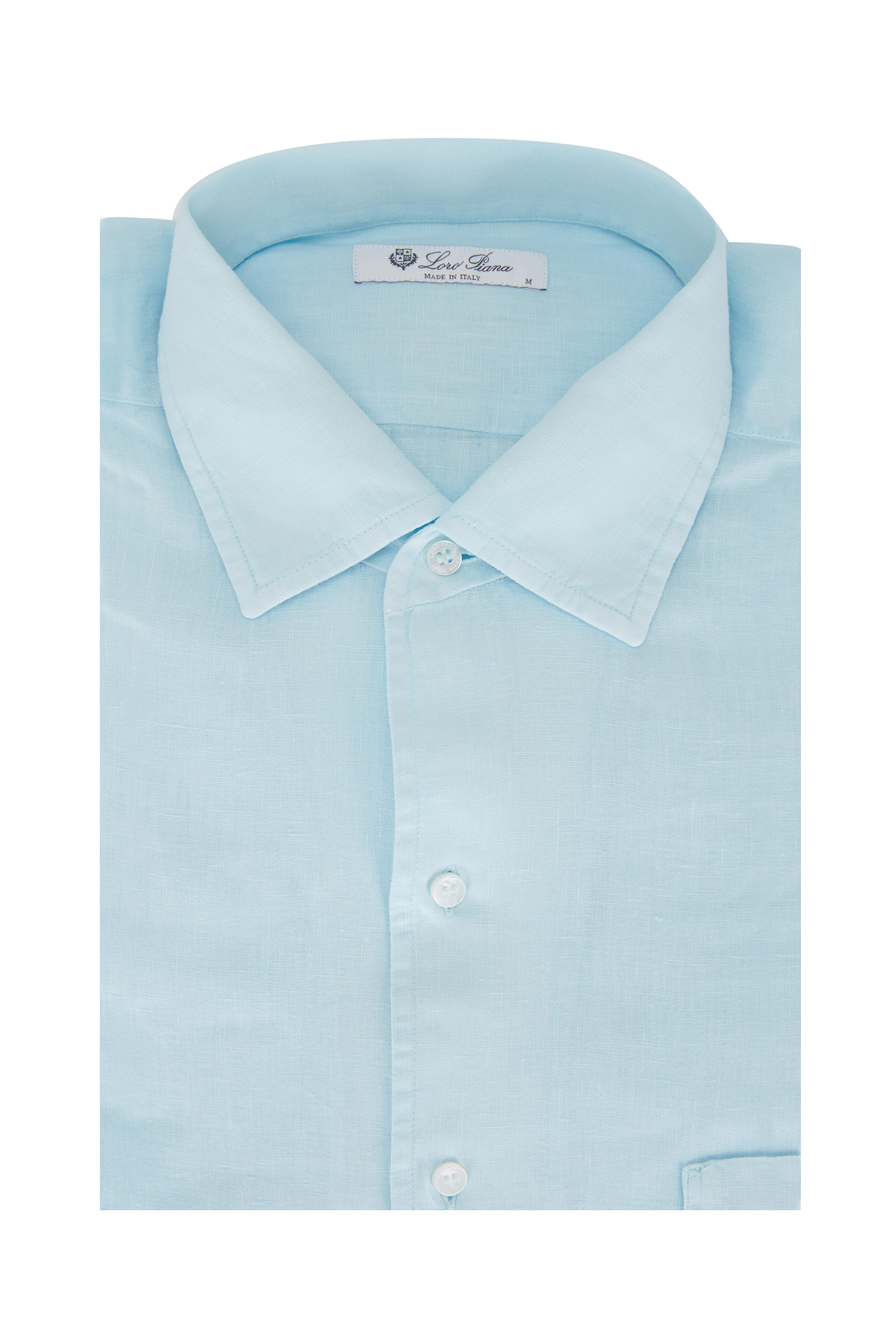 Loro Piana - Solid Light Blue Linen Sport Shirt | Mitchell Stores