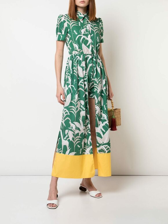 Borgo De Nor - Odilia Green Animal Kingdom Short Inset Dress Borgo De Nor - Odilia Green Animal Kingdom Short Inset Dress