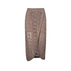 Brunello Cucinelli - Light Brown Wrap Front Paillette Knit Skirt