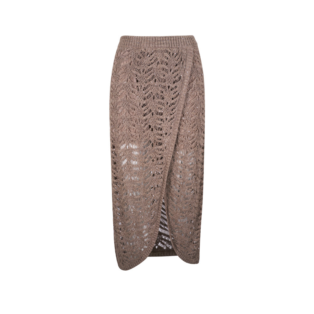 【関税＆送料込み】Brunello Cucinelli Wrap Skirt BRUNELLO CUCINELLI Organza-trimmed cotton-blend midi wrap