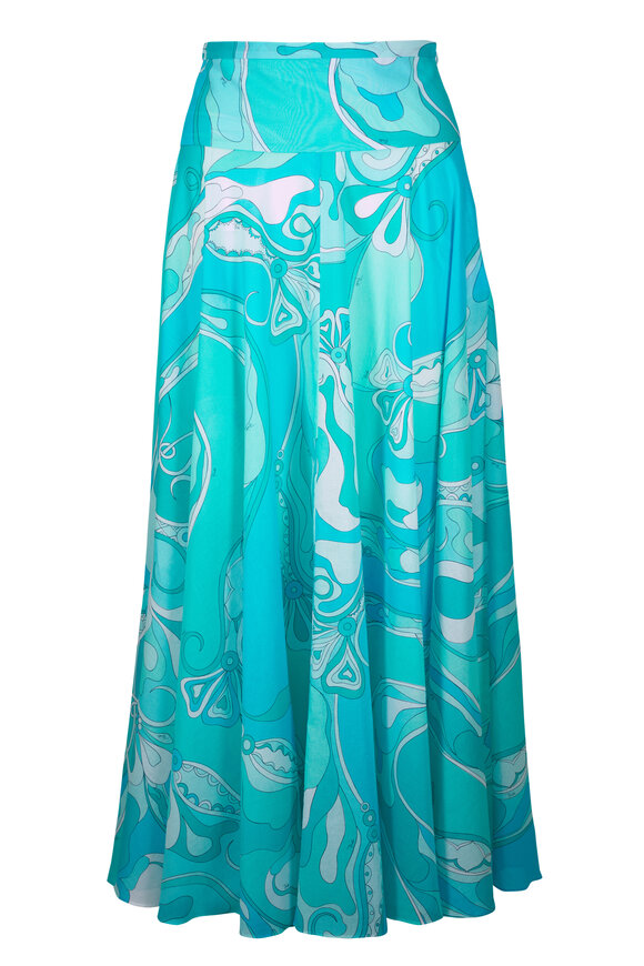 Pucci Turquoise Print Cotton Muslin Midi Skirt