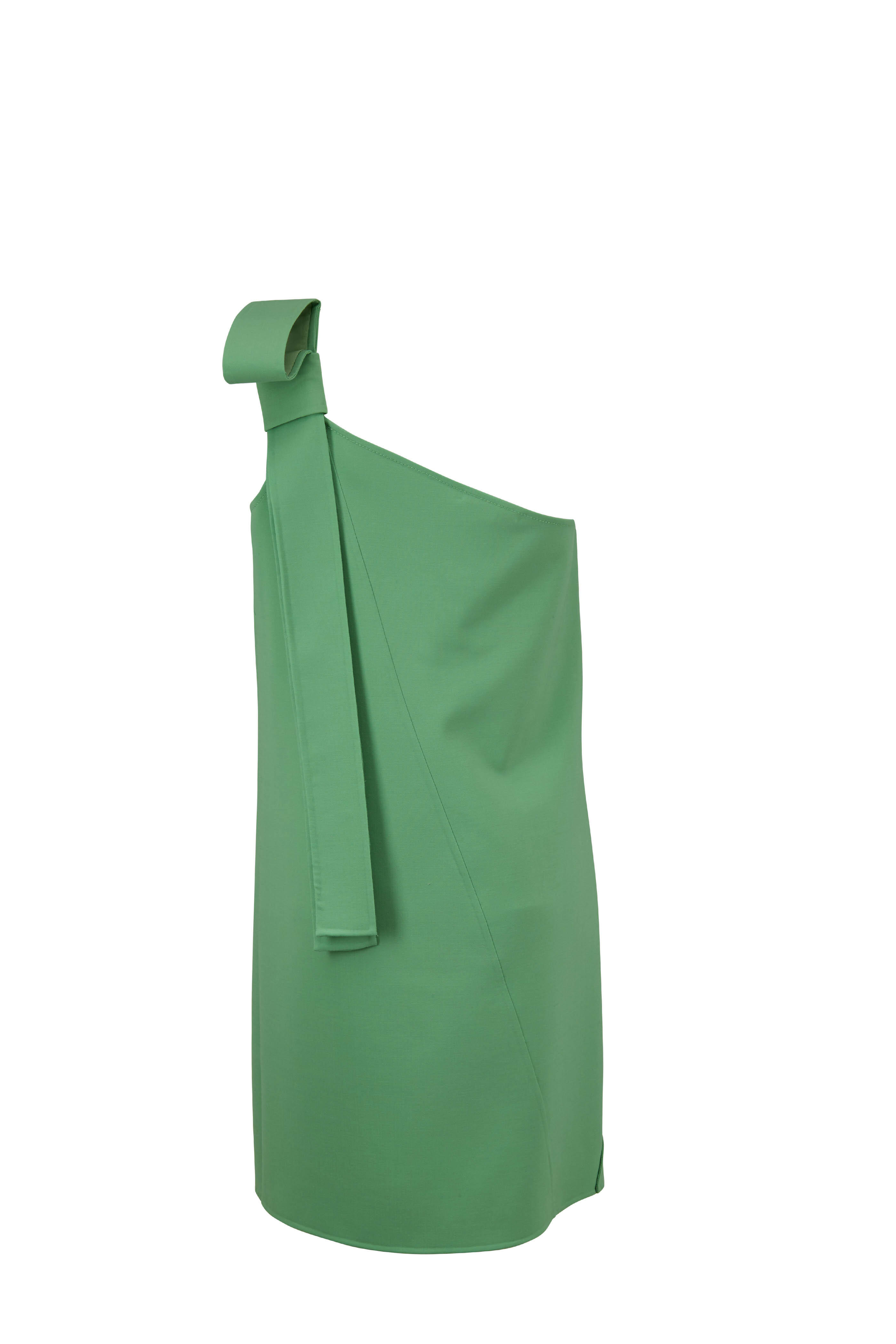 Oscar de la Renta - Green Stretch Wool One-Shoulder Dress