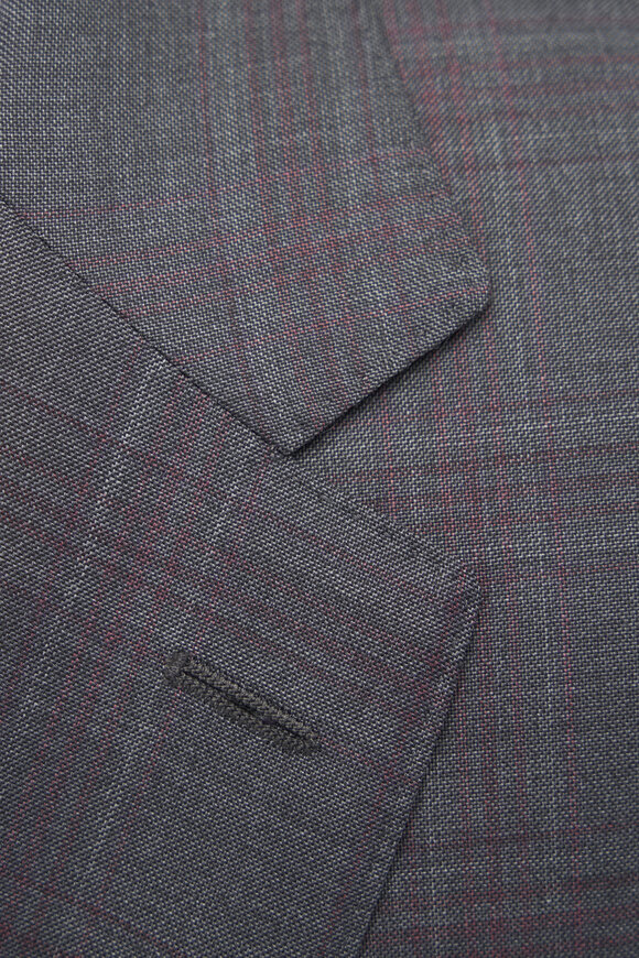 Canali - Gray & Red Plaid Wool Suit