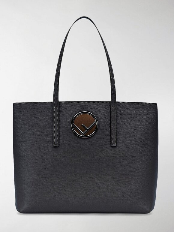 Fendi - Black Grained Leather Logo Shopper