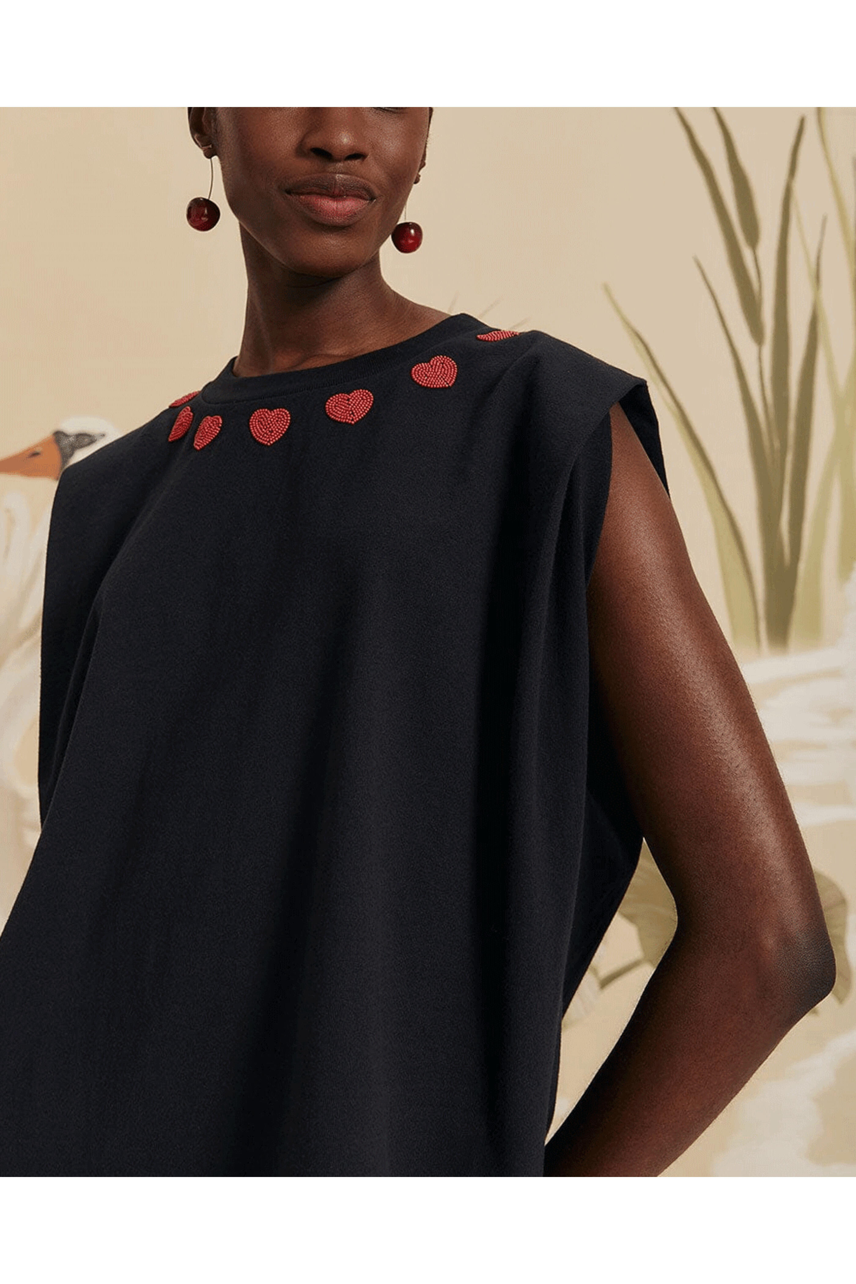 Farm Rio - Black Beaded Hearts T-Shirt