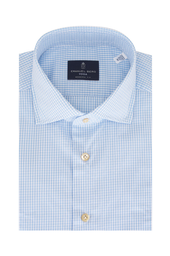 Emanuel Berg Yoga Light Blue Check Cotton Sport Shirt