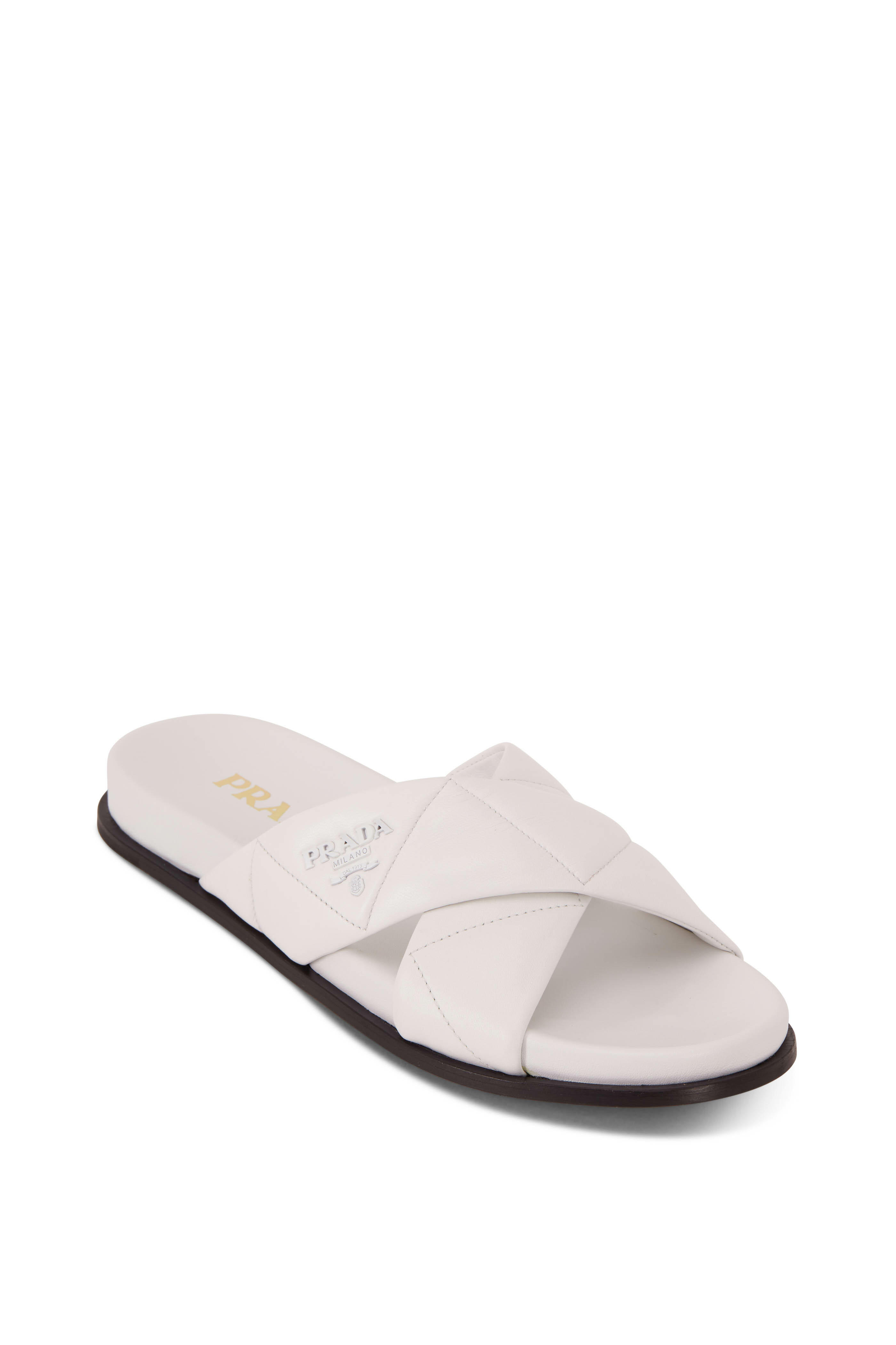 Prada - White Quilted Nappa Leather Criss Cross Slide