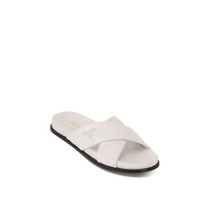 Prada - White Quilted Nappa Leather Criss Cross Slide