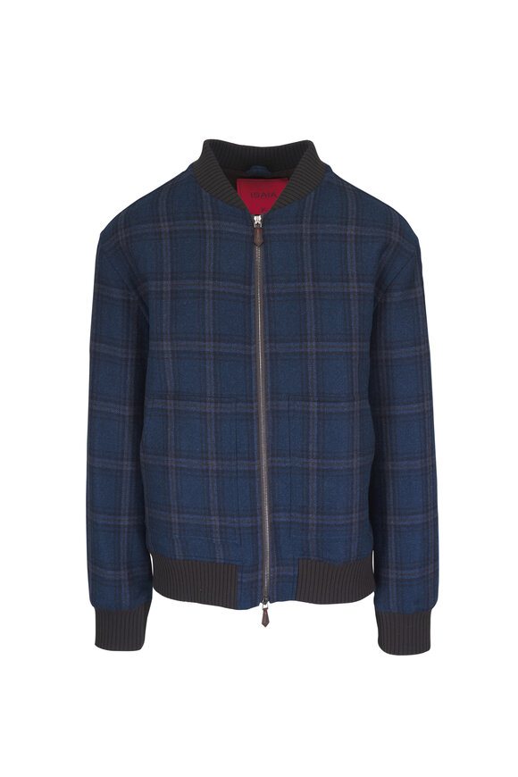 Isaia Dark Blue Cashmere Zip Bomber Jacket - view 1