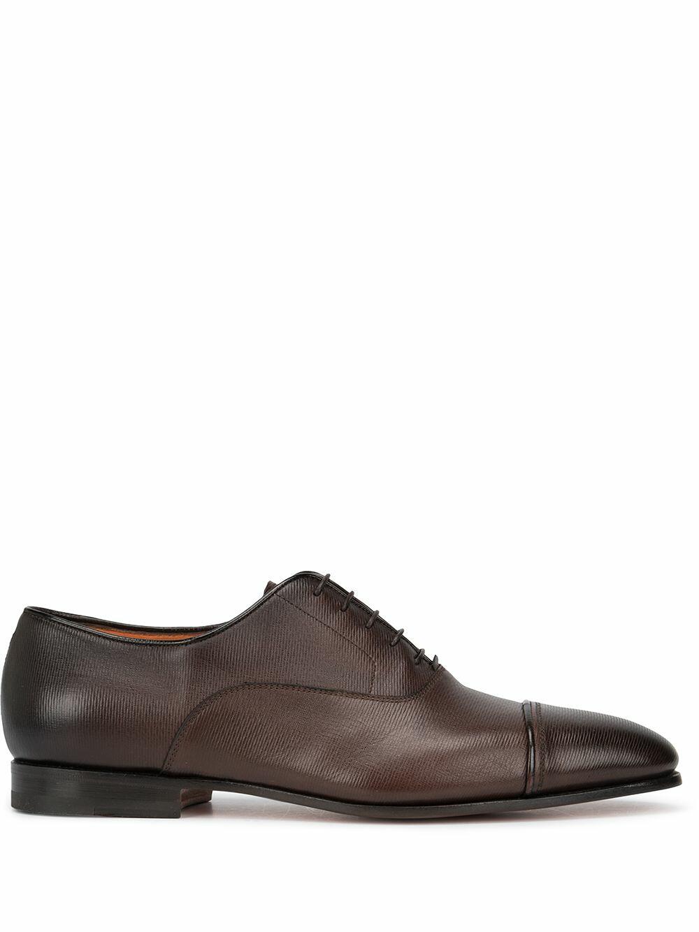 Santoni - Iafet Dark Brown Textured Leather Cap-Toe Oxford