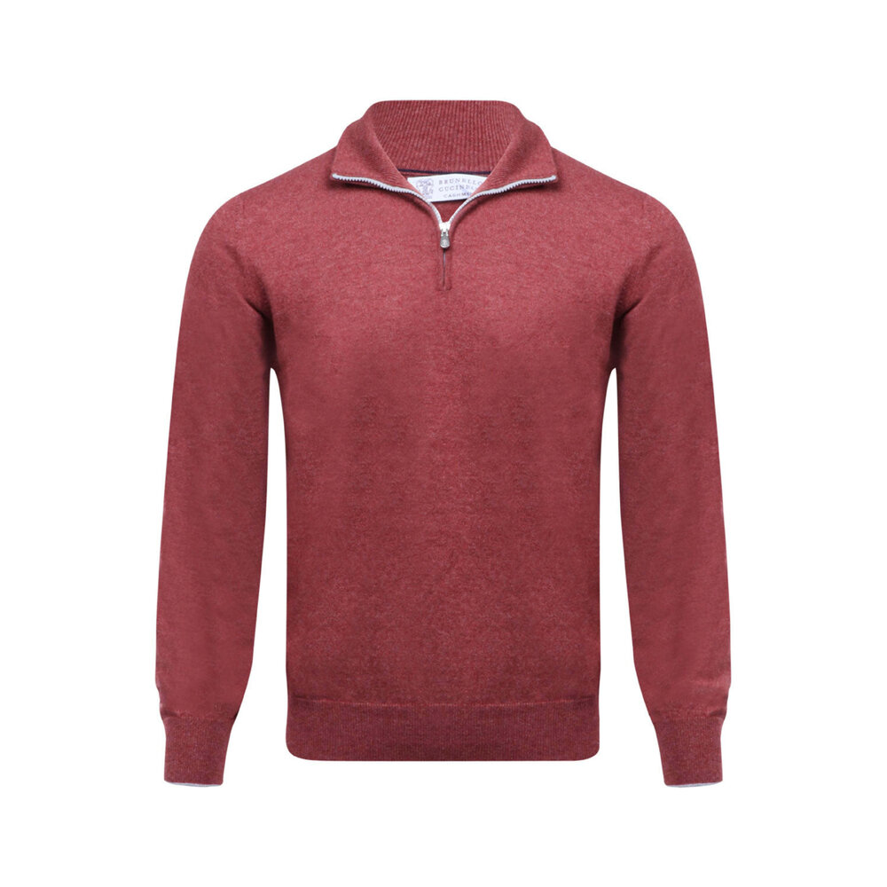 Brunello Cucinelli - Light Red Quarter Zip Sweater