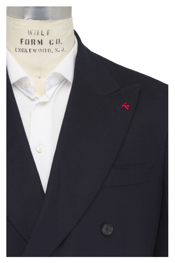 Isaia Dark Blue Cashmere Double Breasted Blazer - view 1