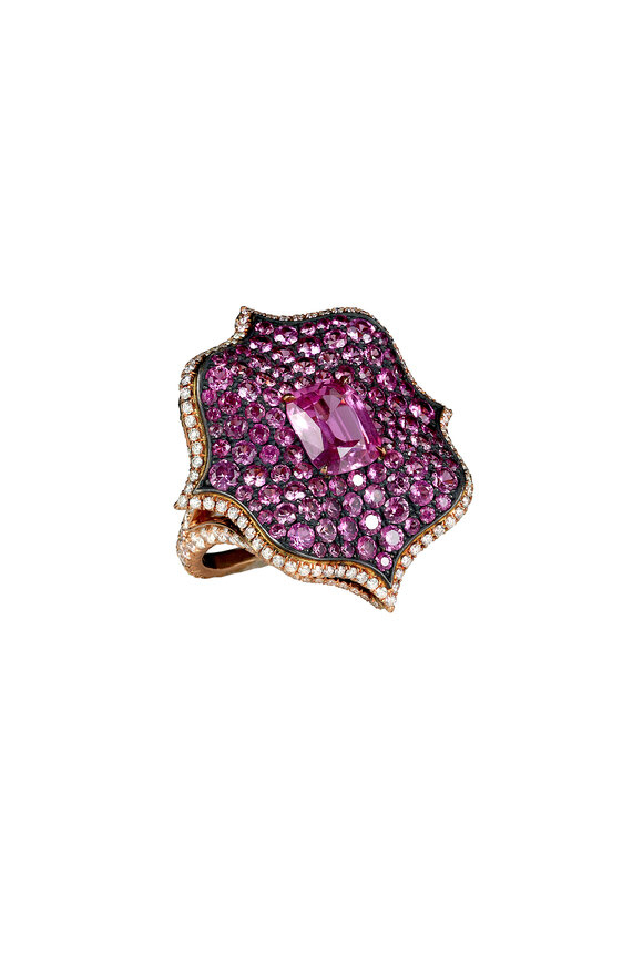 Bayco - 18K Gold & Silver Pink Sapphire & Diamond Ring