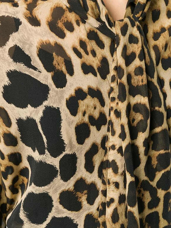 Saint Laurent - Leopard Printed Silk Tie-Neck Blouse