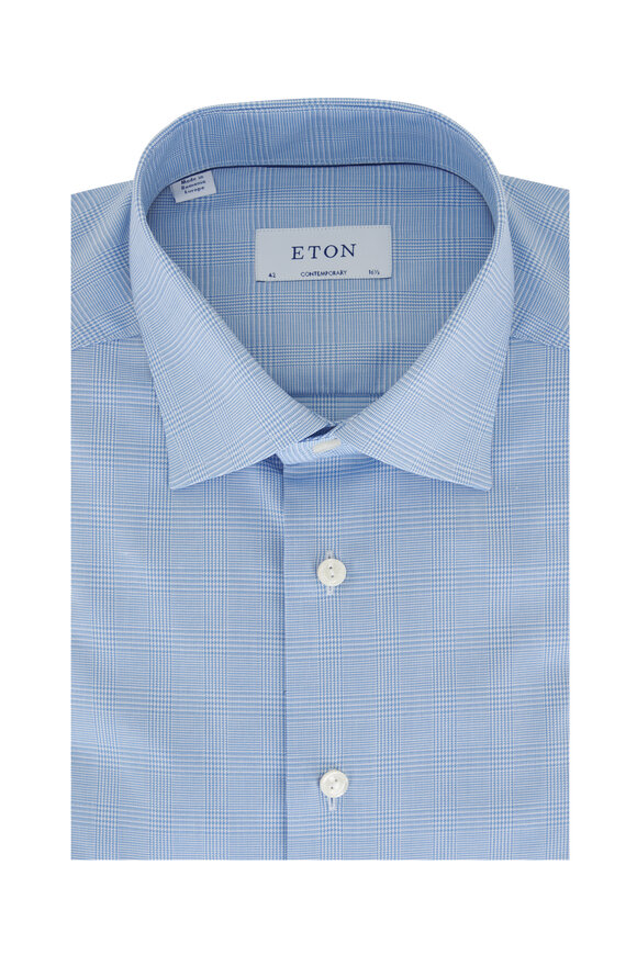 Eton - Light Blue Plaid Contemporary Fit Dress Shirt 