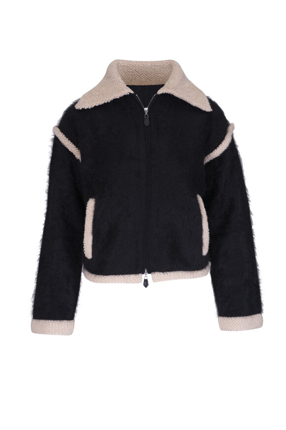 Guest in Residence Grizzly Black Cashmere Bomber Zip Cardigan