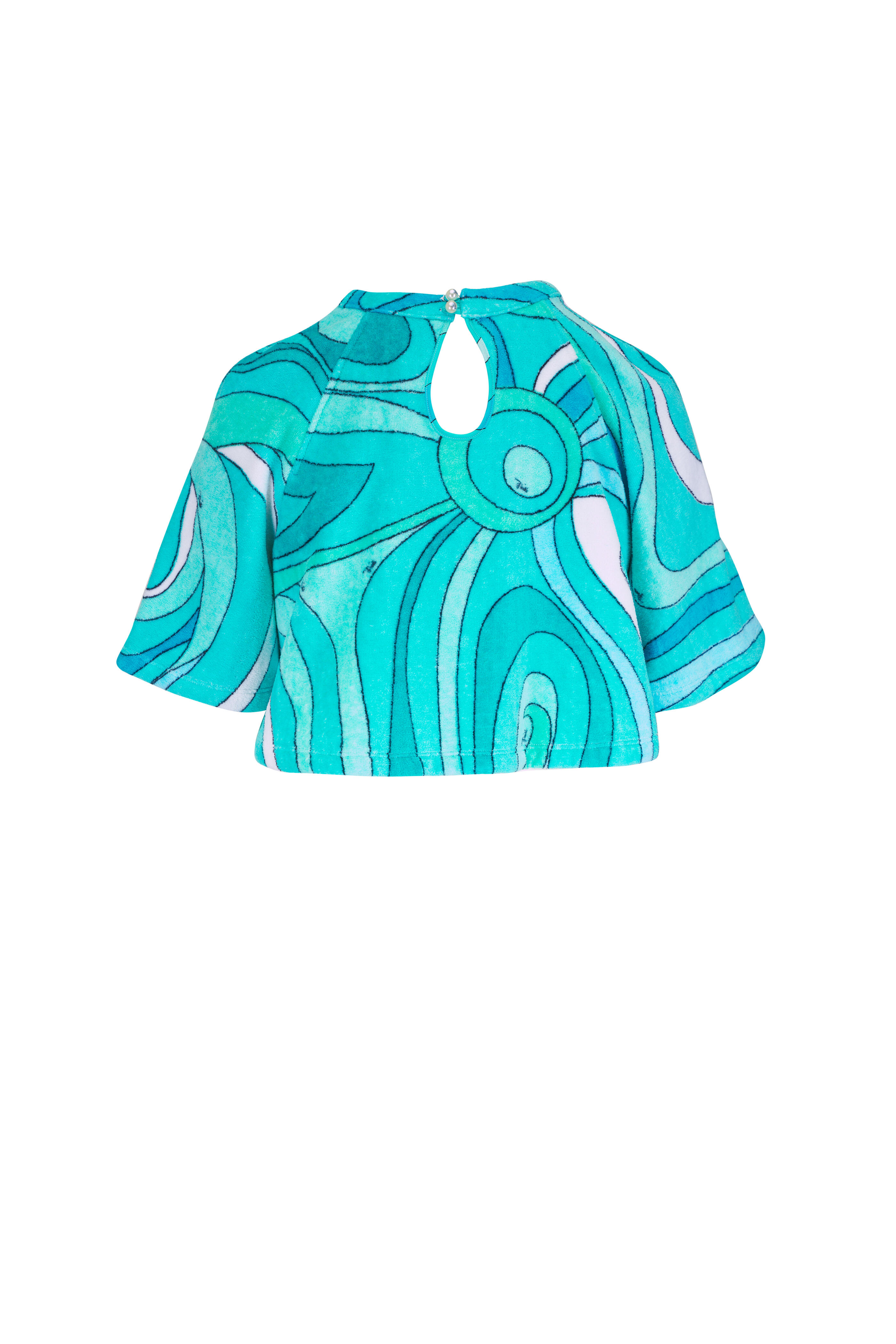 Pucci - Iride Turquoise Multicolor Cotton Terry Crop Top