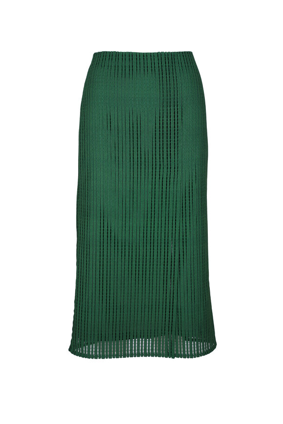 Akris Tech Stripe Pine Green Midi Skirt