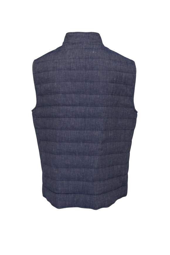 Brunello Cucinelli - Denim Linen & Cotton Quilted Vest