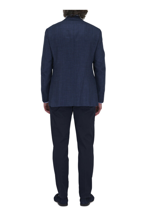 Canali - Kei Navy Houndstooth Wool. Silk & Linen Sportcoat 